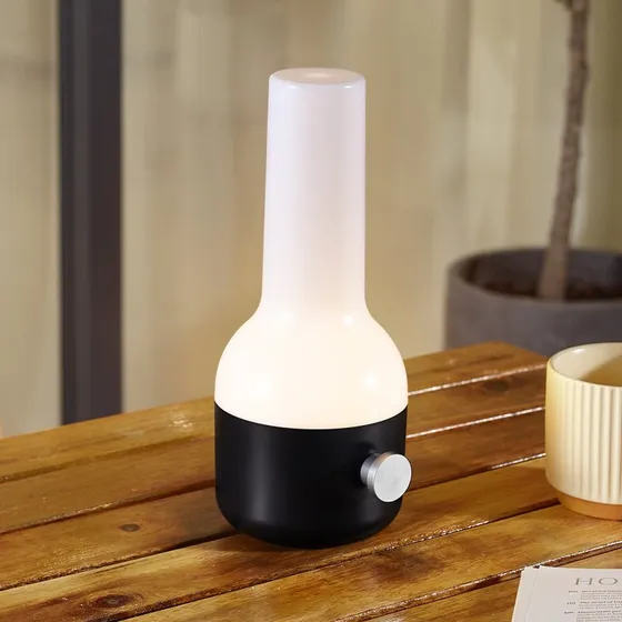 Lindby Isaline LED-Akku-Außentischleuchte, Schwarz, Dimmbar