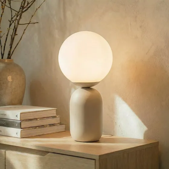 Lindby Tischleuchte Lennes Beige Glas 20 cm