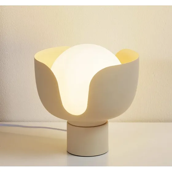 Lindby Tischleuchte Fiora Beige - Modernes Design aus Glas & Metall