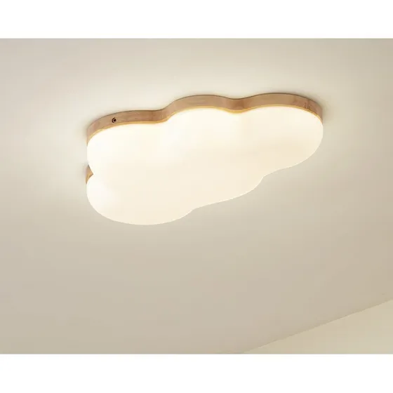 Lindby Pilvi LED-Deckenleuchte in Wolkenform, Weiß/Holz, 50 cm