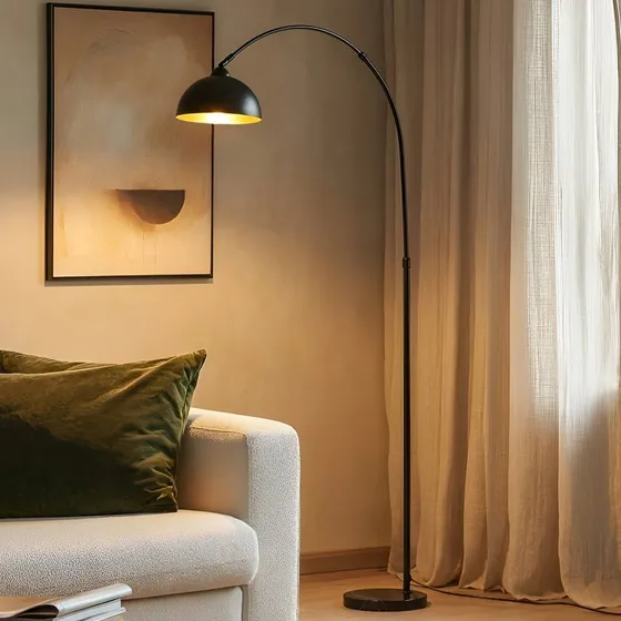 Lindby Stehleuchte Tonka Schwarz/Gold, 185 cm, Metall & Marmor