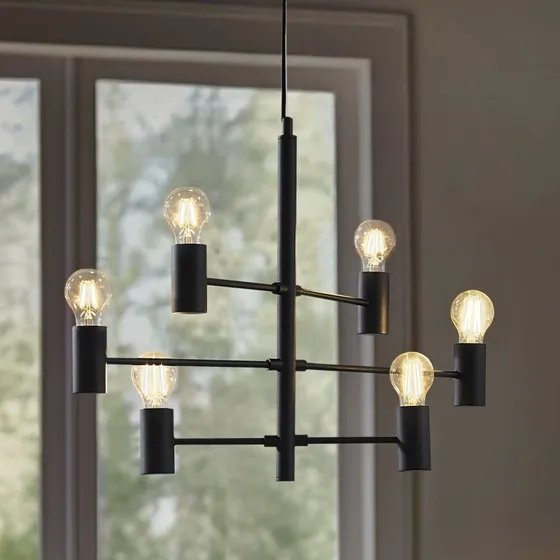 Lucande Aidas 6 Pendelleuchte Schwarz - Modernes Metall-Design