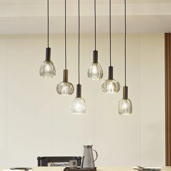 Lindby Tolli 6-flammige Pendelleuchte, Grau/Schwarz, Glas