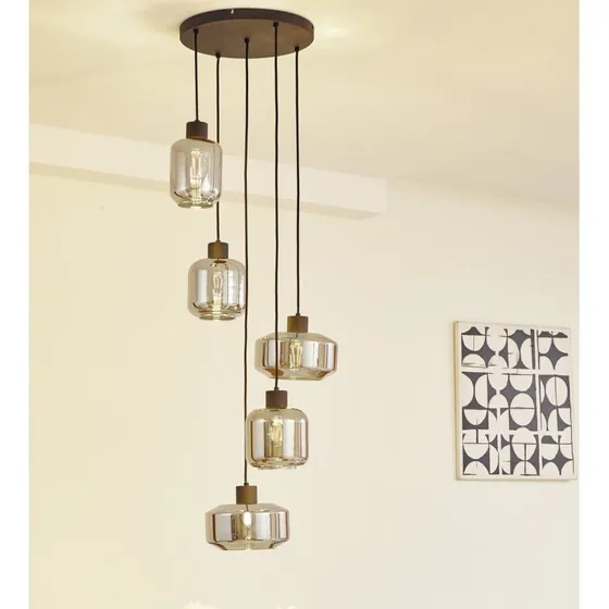 Lindby Hängeleuchte Hildur, Ø 35 cm, Rauchgrau/Schwarz, Glas, E27