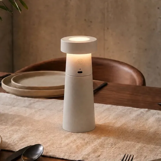 Lucande LED-Salzstreuer Salt, hellgrau, Akku, IP44