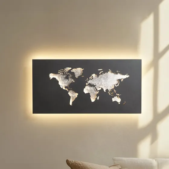 Lucande LED-Wandleuchte World, Anthrazit/Silber, 60x30cm