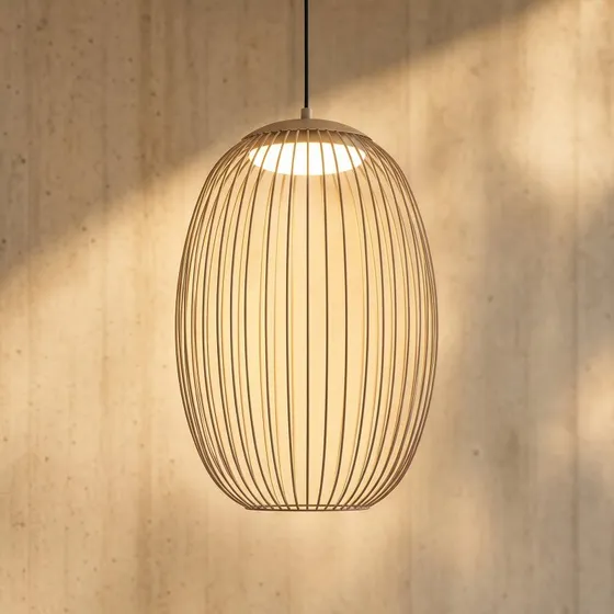 Lucande Richi LED-Außenhängeleuchte, beige, Ø 40 cm, dimmbar