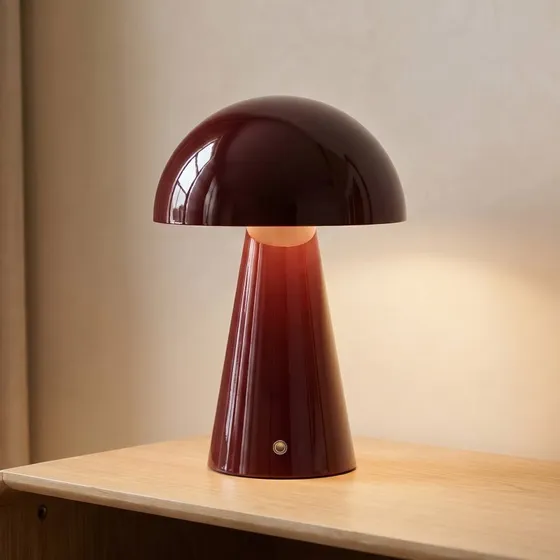 Lindby LED-Akkutischlampe Nevijo, Rot, Ø20cm, USB, Dimmer