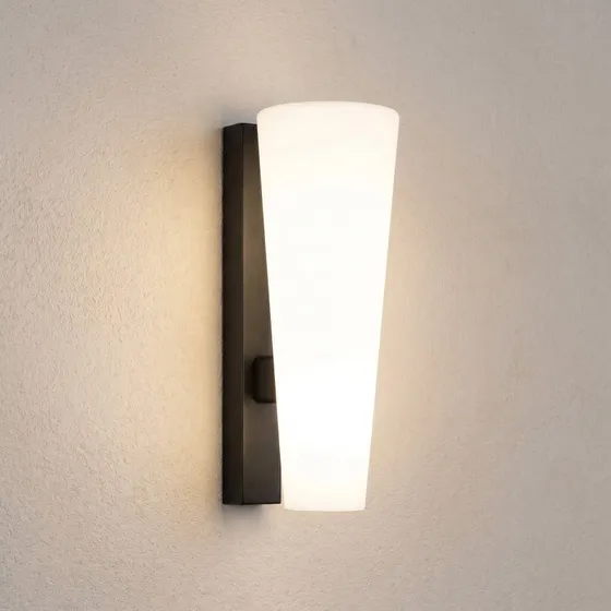 Lucande Jovra LED-Außenwandleuchte, Schwarz, 32 cm, Glas