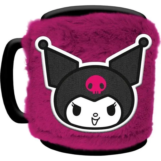 Kuromi Fuzzy Mug - Kawaii Keramiktasse mit weichem Kunstfell