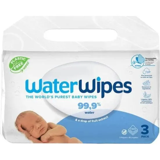 WATERWIPES Baby-Feuchttücher, 99,9% Wasser, 3x48 Stück