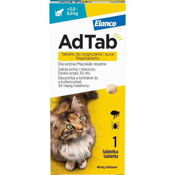 AdTab 48 mg Kautabletten gegen Flöhe und Zecken für Katzen