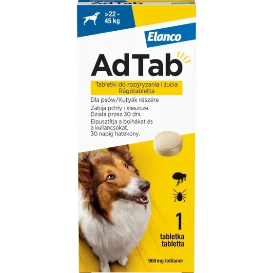 AdTab 900 mg Kautabletten für Hunde (22-45 kg) gegen Flöhe & Zecken