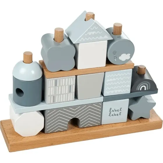 Label Label Holz-Bauklötze Set, Blau, ab 18 Monaten