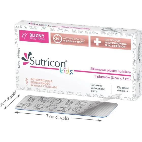 Sutricon Kids Silikon-Narbenpflaster für Kinder, 3x7 cm, 5 Stück