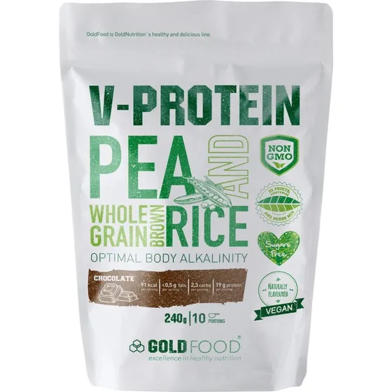 Gold Nutrition V-Protein Schokoladen-Pflanzeneiweißpulver, 240 g