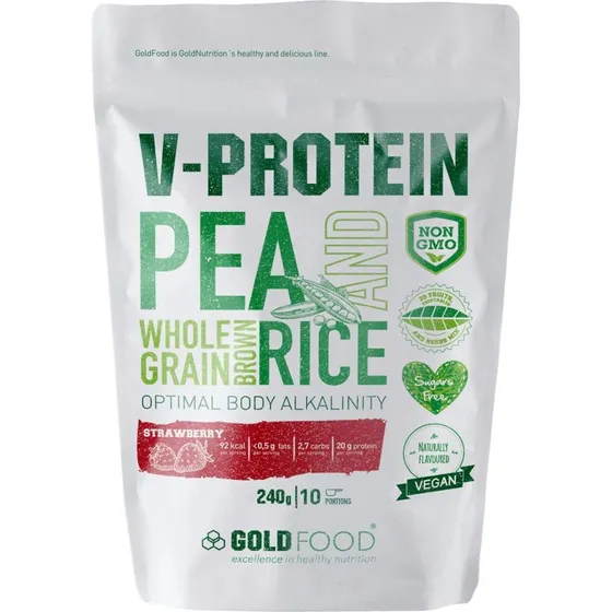 Gold Nutrition V-Protein Erdbeere Pflanzeneiweißpulver, 240 g