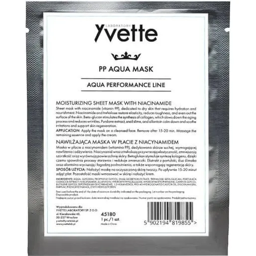 Yvette PP Aqua Maske – Feuchtigkeitsspendende Tuchmaske mit Niacinamid