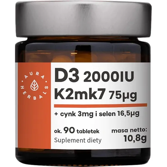 Aura Herbals D3 2000 IU K2MK7 75 µg + Zink + Selen, 90 Tabletten