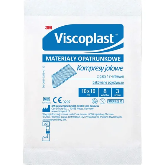 Viscoplast Sterile Mullkompressen, 17-fädig, 8-lagig, 10x10 cm, 3 Stk.