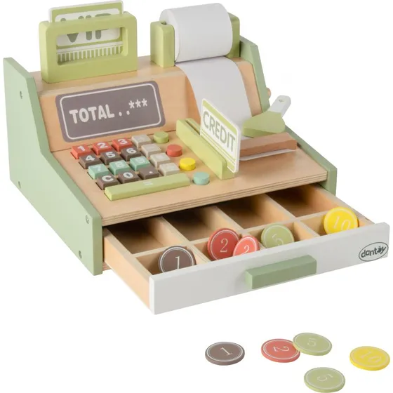 Dantoy Spielkasse Wood mit Spielgeld, 17 Teile, ab 3 Jahre