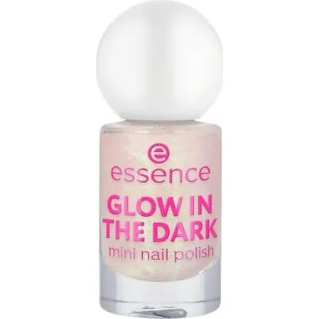 essence Nagellack 14 Glow In The Dark Mini, 5 ml, Hellrosa mit Goldglitzer