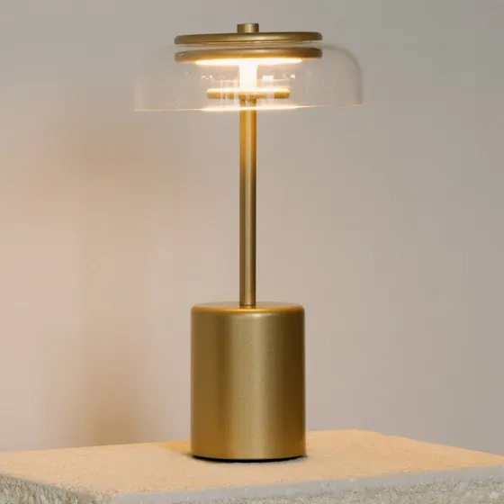 Nuura LED-Akku-Tischlampe Blossi, Gold/Klar, 26 cm