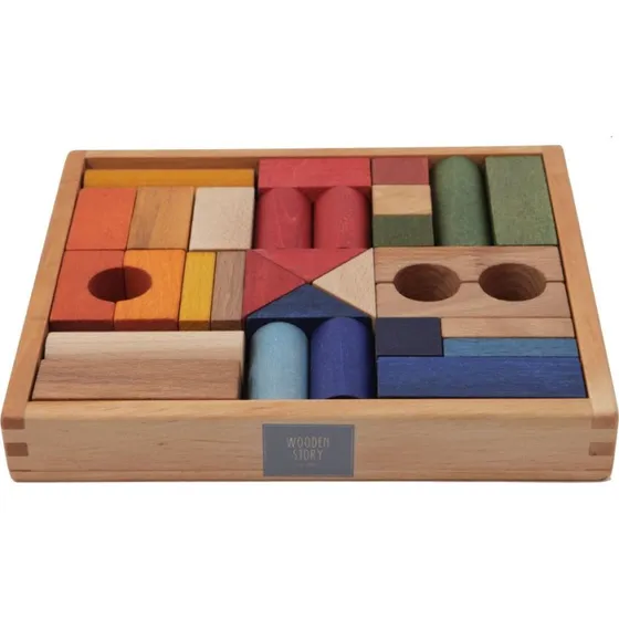 Wooden Story Regenbogen-Holzbausteine 30 Stck