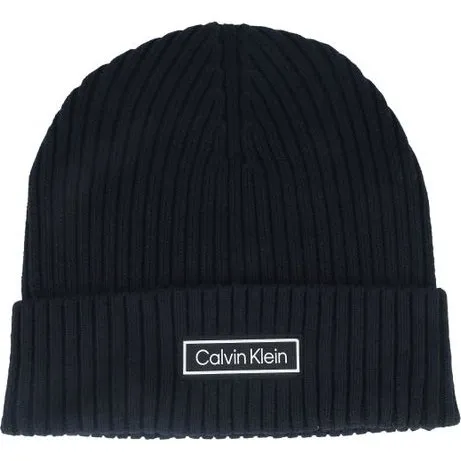 Calvin Klein Patch Chunky Rib Beanie Schwarz
