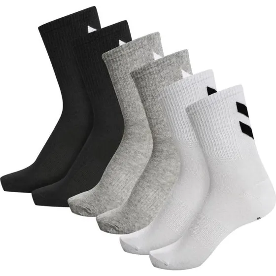 Hummel Chevon Mid-Cut Socken 6er-Pack Weiß/Schwarz/Grau, Gr. 36-40
