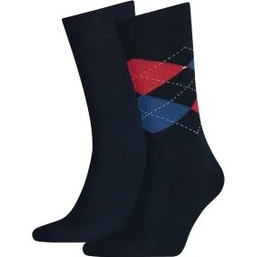 Tommy Hilfiger Herrensocken 2er-Pack Check Blau/Rot Argyle