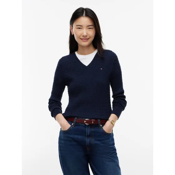 Tommy Hilfiger Strickpullover mit Zopfmuster in Dunkelblau