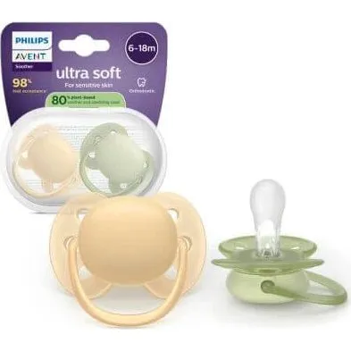 Philips Avent Ultra Soft Schnuller, Gelb/Grün, 6-18 Monate, 2er-Set
