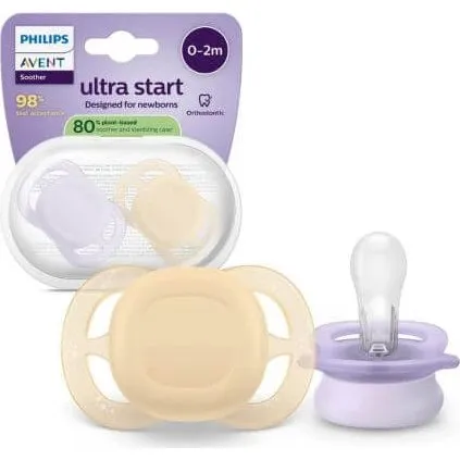 Philips Avent Ultra Start Schnuller, lila-orange, 0-2 Monate, 2er-Pack