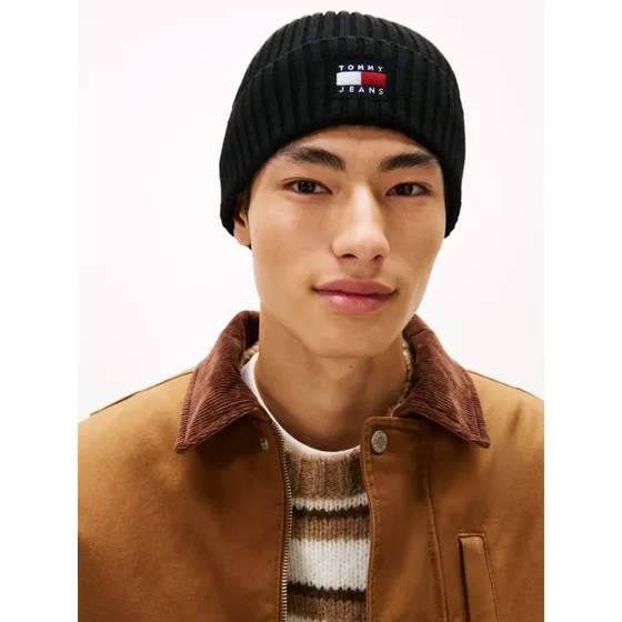 Tommy Jeans Beanie TJM Heritage Core Rippstrick Schwarz