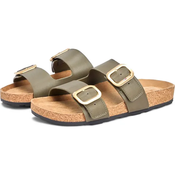 Tommy Hilfiger TH Classic Cork Sandal Leather Pantoletten Oliv