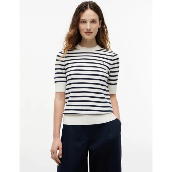 Tommy Hilfiger Kurzarmpullover Creme Feinstrick Regular Fit