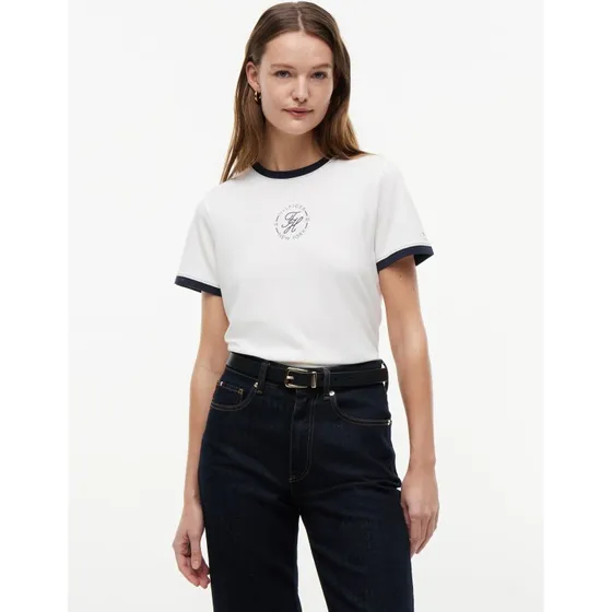 Tommy Hilfiger Damen T-Shirt mit Kontrastbündchen