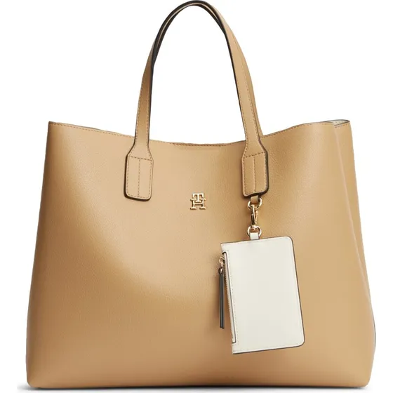 Tommy Hilfiger TH ICON SATCHEL Handtasche Beige mit Anhänger