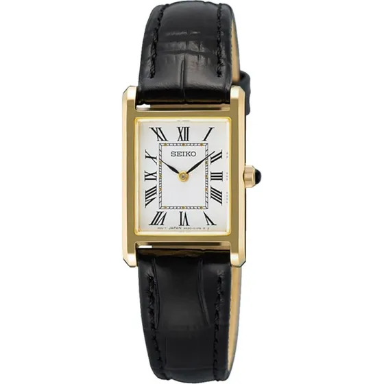Seiko SWR108P1 Damen-Armbanduhr Goldfarben Lederband Schwarz