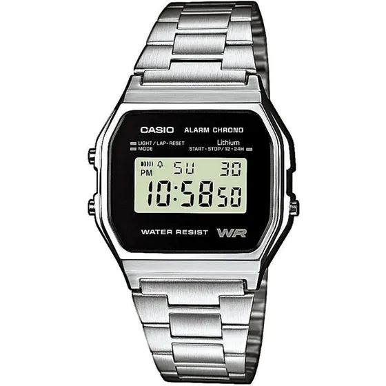 Casio A158WETB-1AEF Retro Digitaluhr Silber mit Schwarzblende