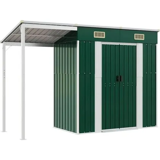 vidaXL Gartenhaus Schleppdach Grün 277x110,5x181 cm Stahl