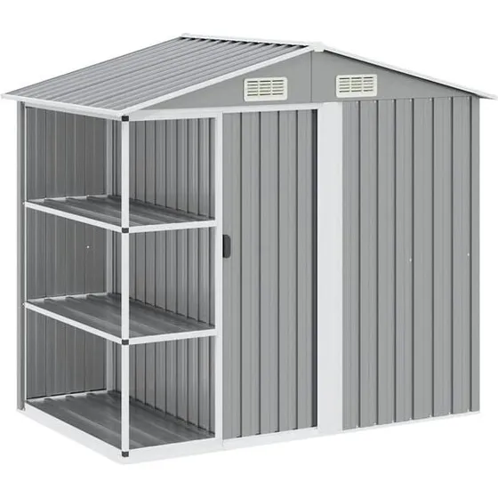 vidaXL Gartenhaus 205x130x183 cm Grau mit Regal