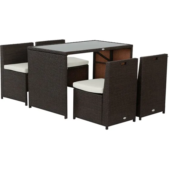 Outsunny 5er-Set Polyrattan Gartenmöbel Braun+Khaki