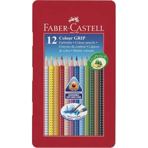 Faber-Castell Colour GRIP Dreikant-Buntstifte im Metalletui, 12er Set