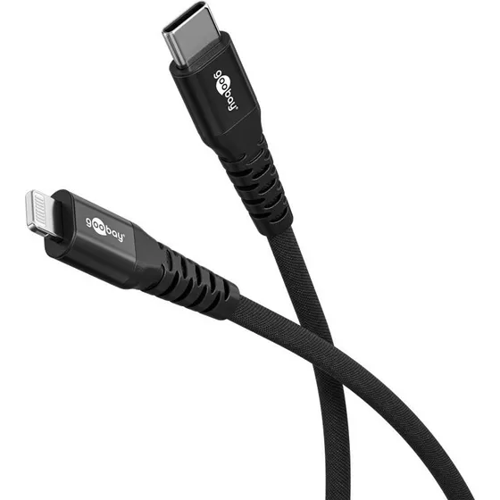 Goobay Lightning auf USB-C 1 m Supersoftes Textilkabel schwarz