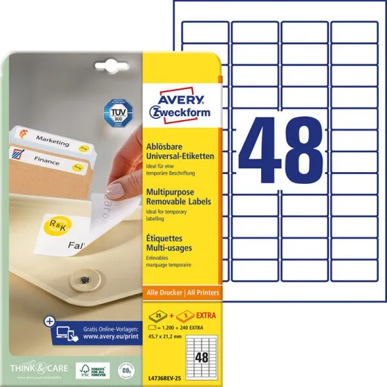 Avery Zweckform L4736REV-25 weiß 45,7 x 21,2 mm