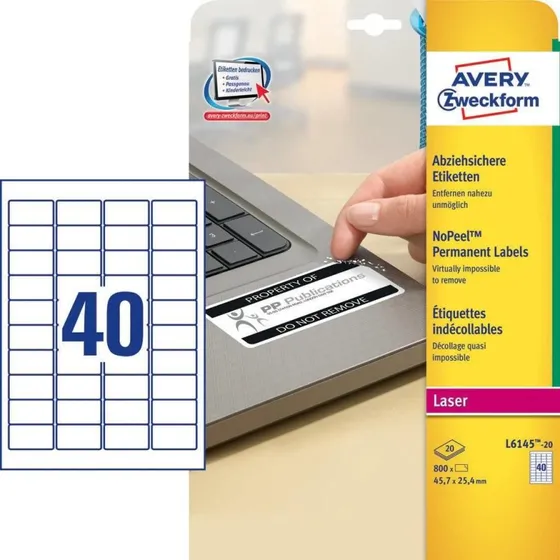 Avery Zweckform L6145-20 Abziehsichere Etiketten, 45,7 x 25,4 mm, weiß