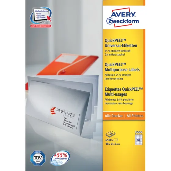 Avery Zweckform 3651 Etiketten 52,5 x 29,7 mm, 4.000 St., weiß