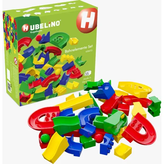 Hubelino Kugelbahn Bahnelemente Set, 55-teilig